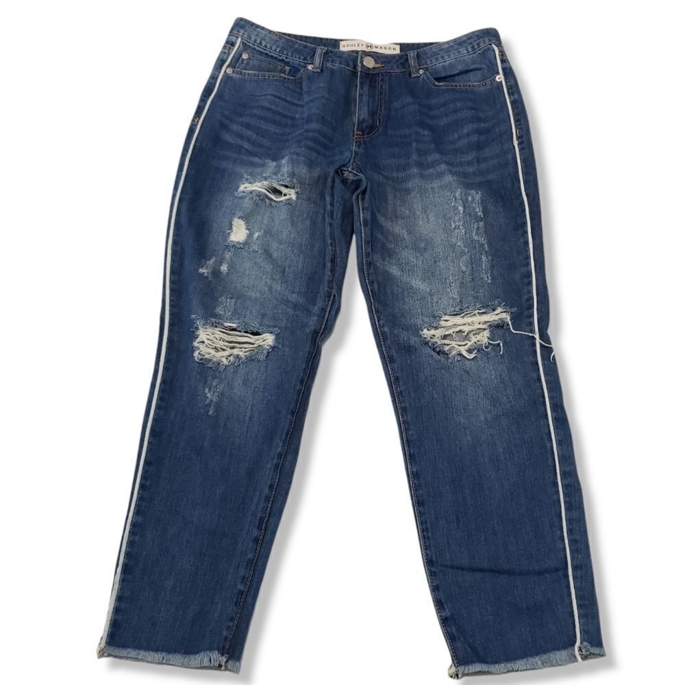 Ashley Mason Jeans Size 11 Cropped Crop Raw Hem Distressed Destroyed Torn Ripped